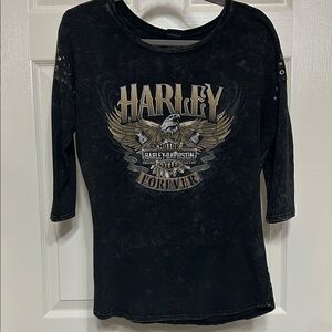 Harley-Davidson Black and Gold Cotton Studded Embellished Top from Nags Head NC